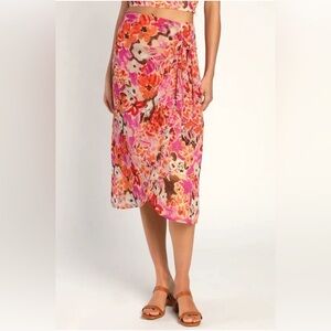 Gorgeous Getaway Pink Multi Print Faux-Wrap Midi Skirt